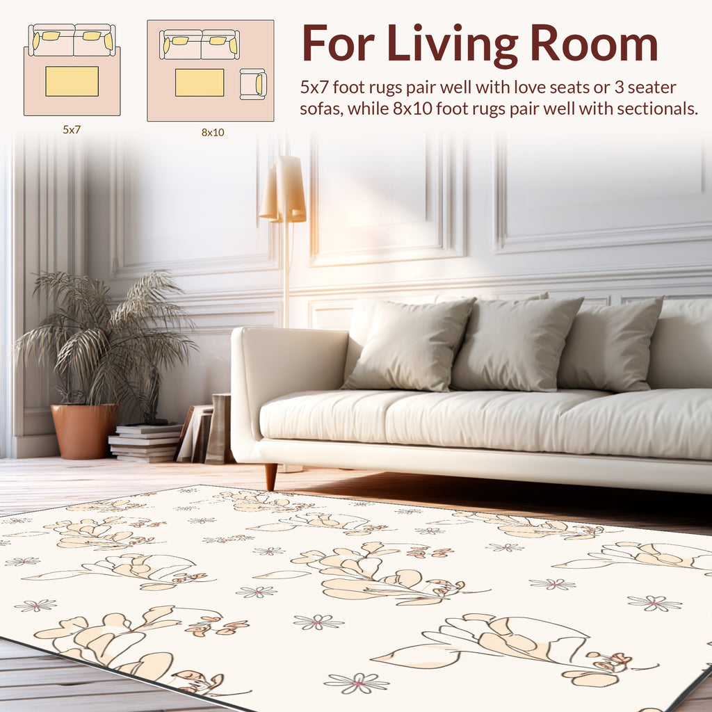 Delicate Floral Outline Pattern Design Rug