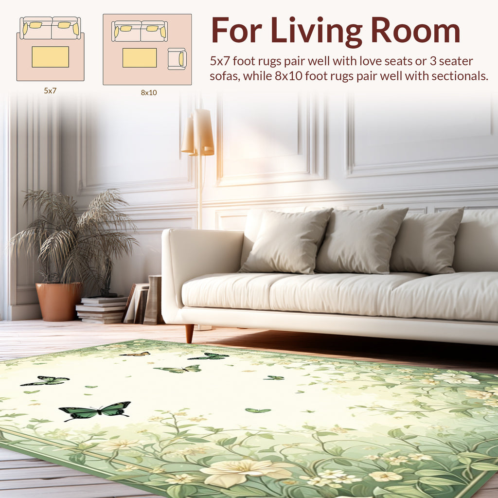 Whimsical Butterfly Floral Garden Design Rug