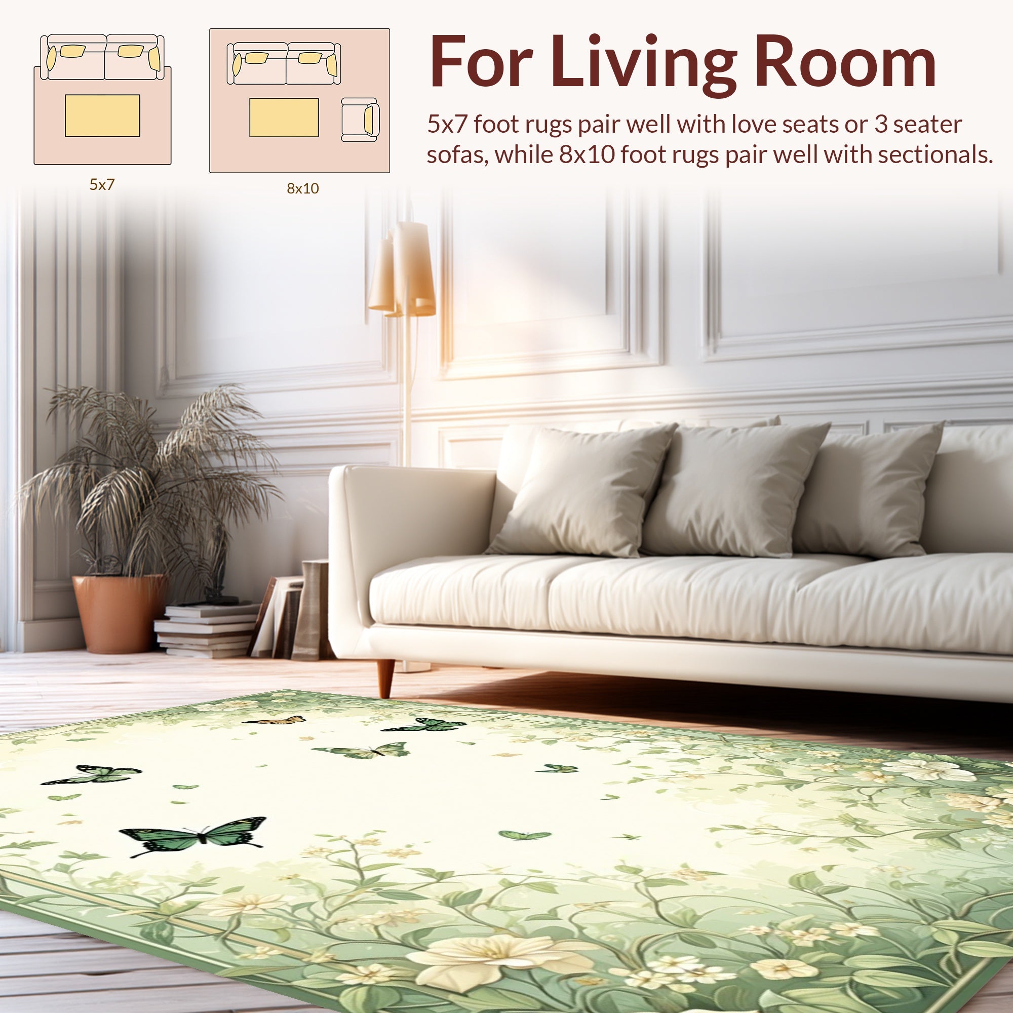 Whimsical Butterfly Floral Garden Design Rug