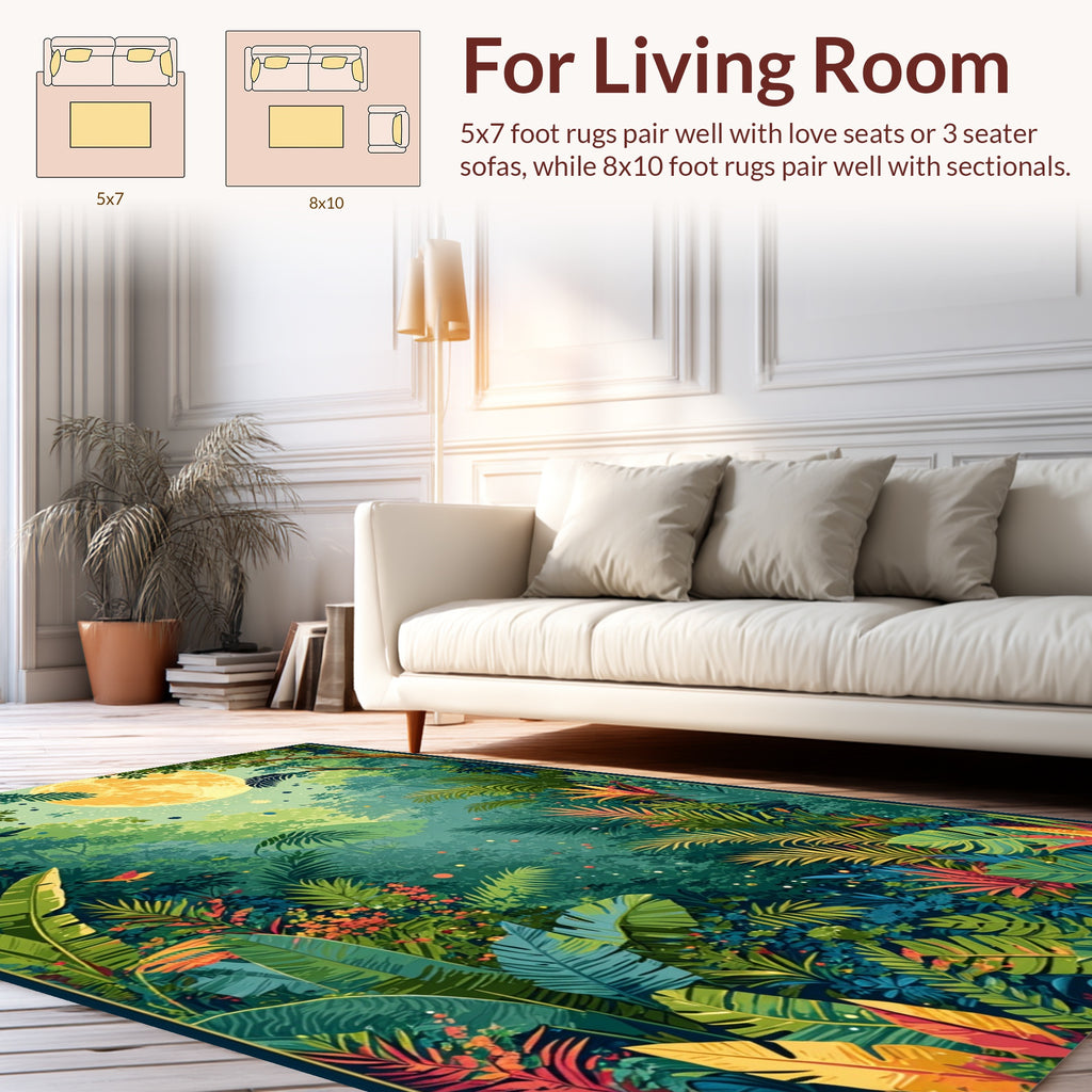 Lush Jungle Scene With Full Moon Rug