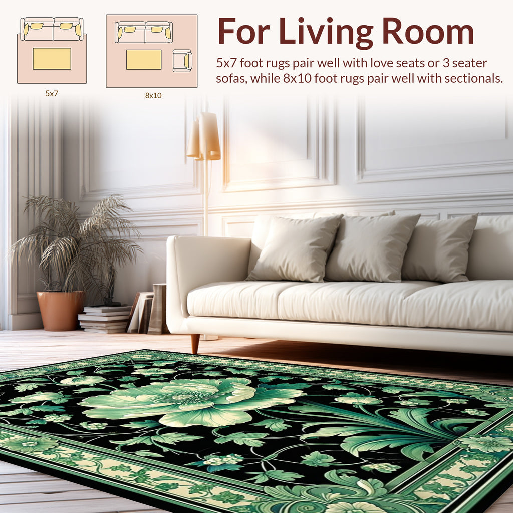 Elegant Jade Floral Art Design Rug