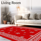 Crimson White Snowflake Holiday Border Rug