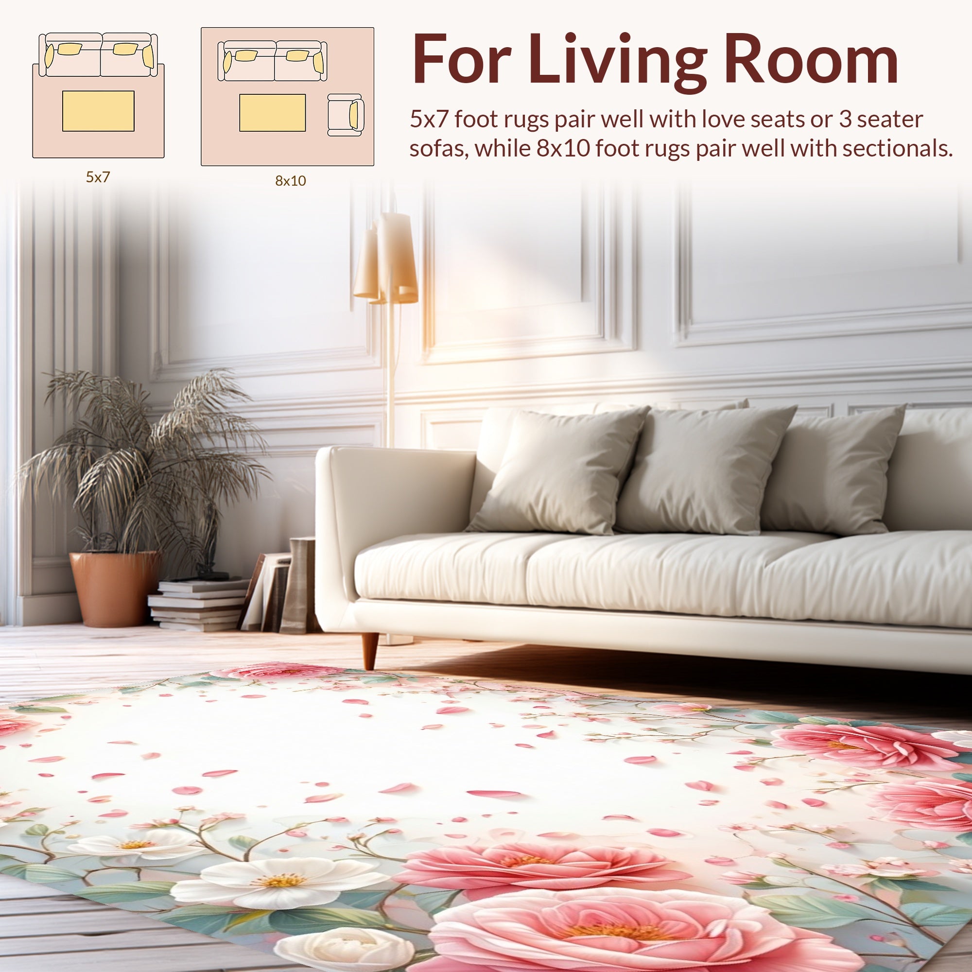 Soft Pink Floral Border Rug