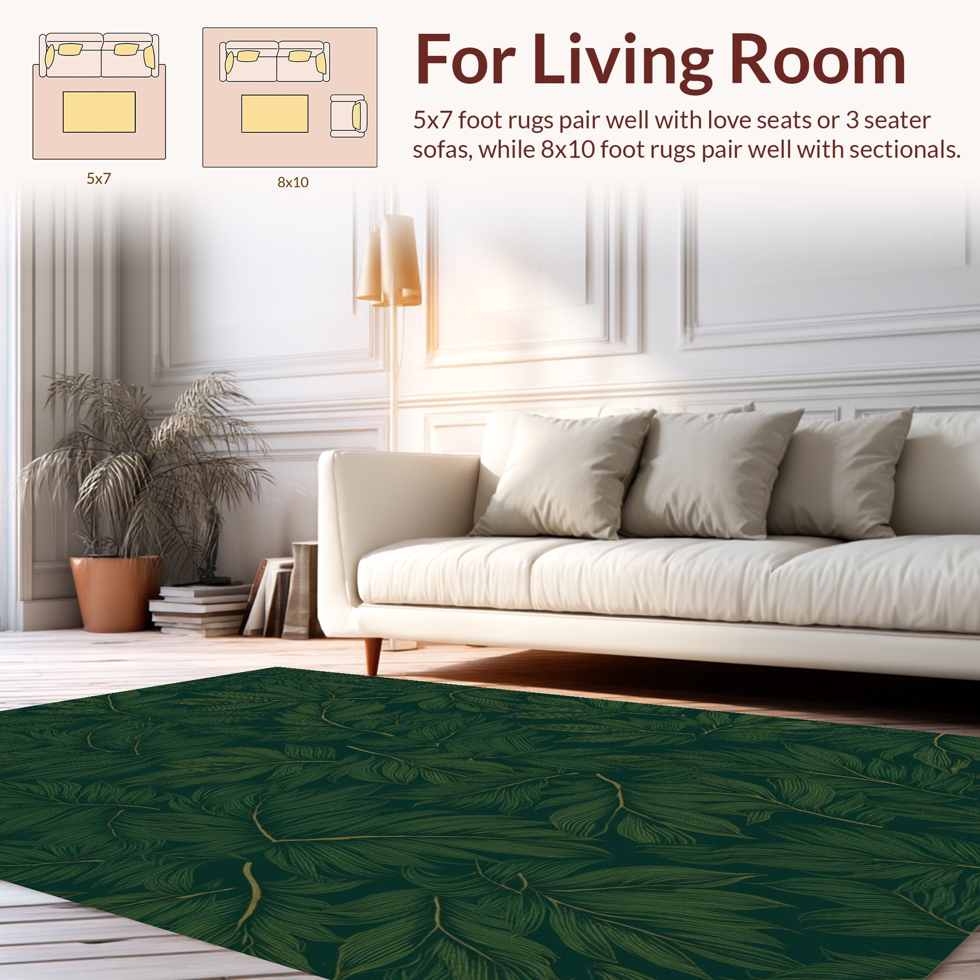 Deep Forest Leaf Pattern Rug