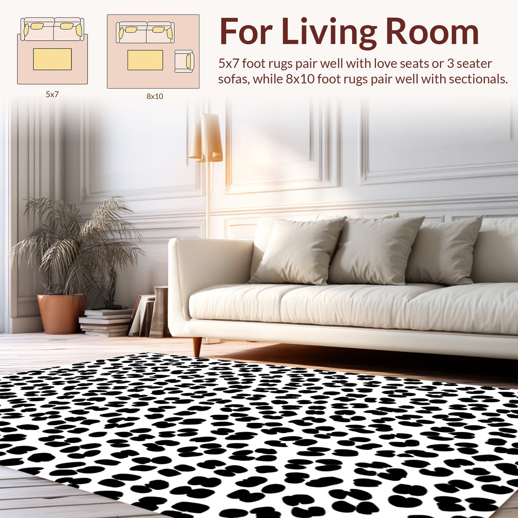 Black White Spotted Animal Print Rug