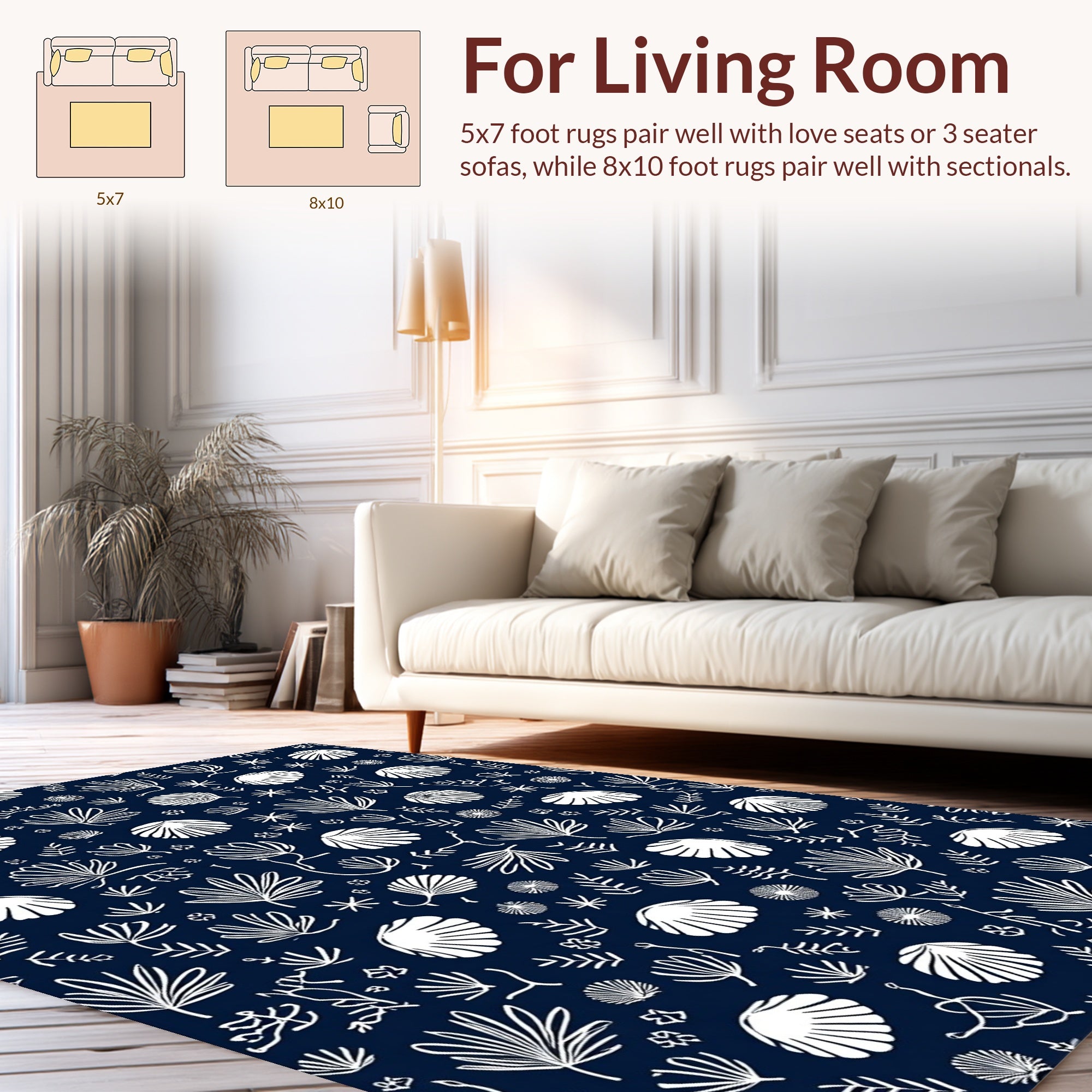 White Shell Leaf Pattern Rug