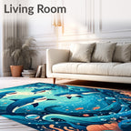 Playful Sharks Ocean Wave Design Rug