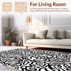 Intricate Abstract Black White Organic Design Rug