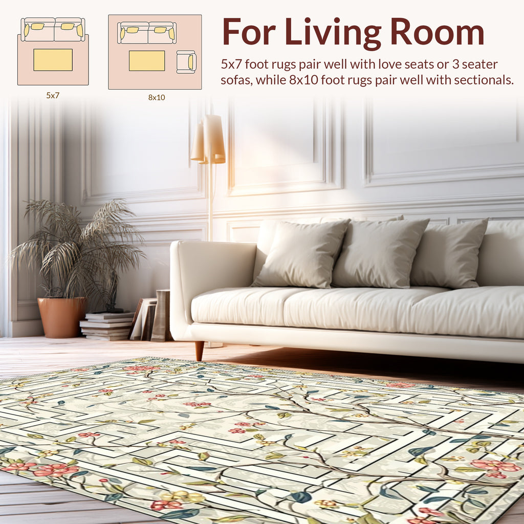 Whimsical Floral Maze Pattern Rug