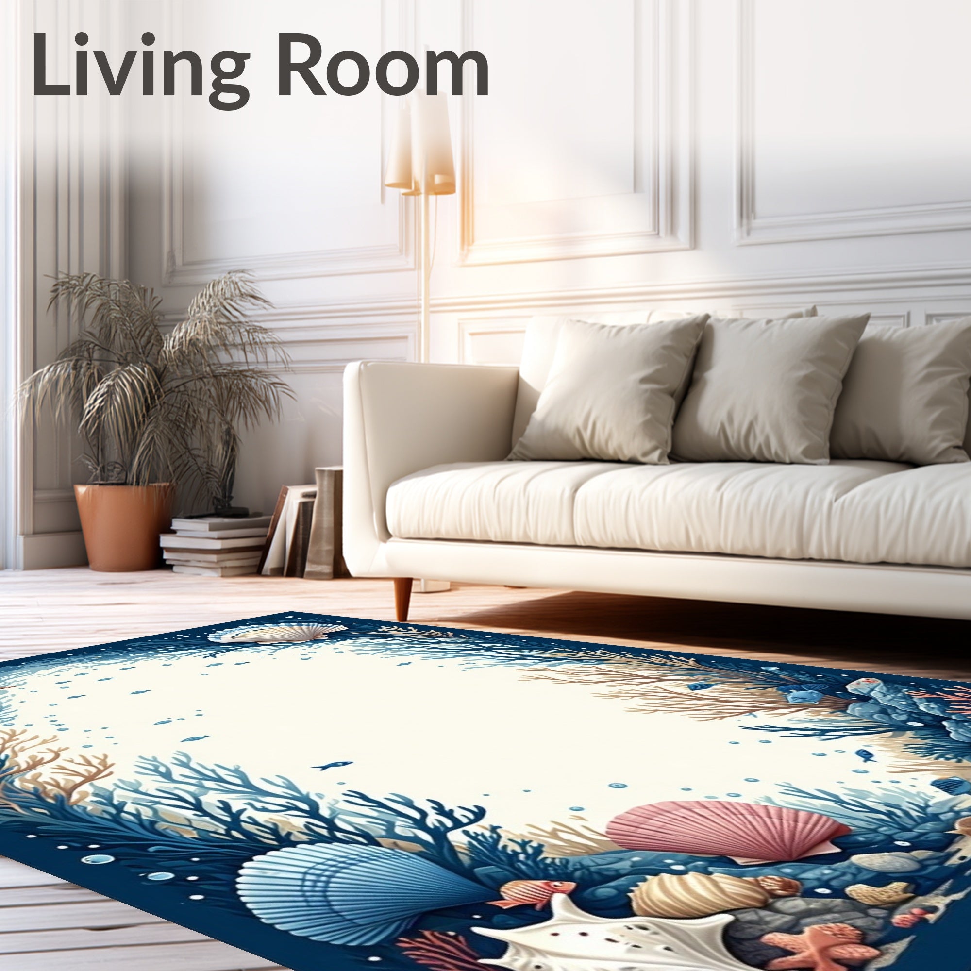 Oceanic Life With Seashells Fish Design Rug