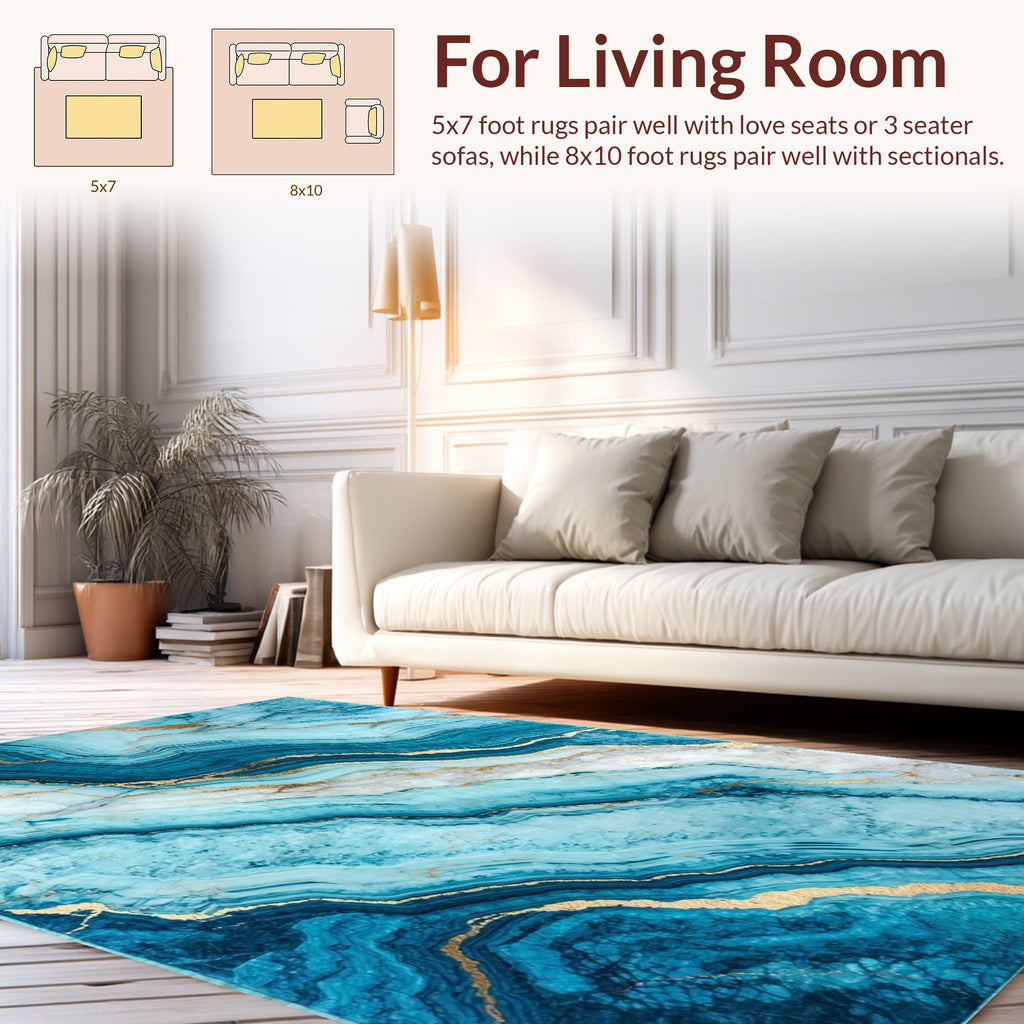 Turquoise Blue Gold Agate Pattern Rug