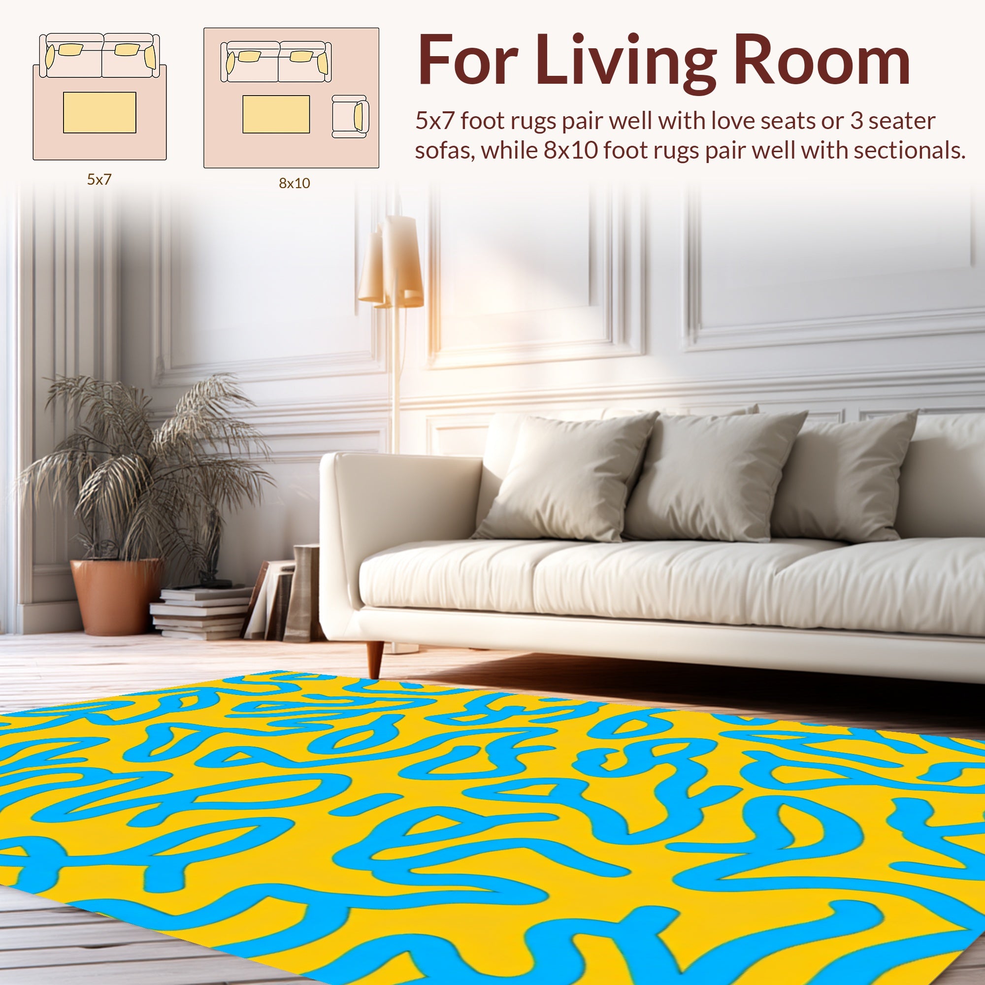 Abstract Blue Line Yellow Pattern Rug