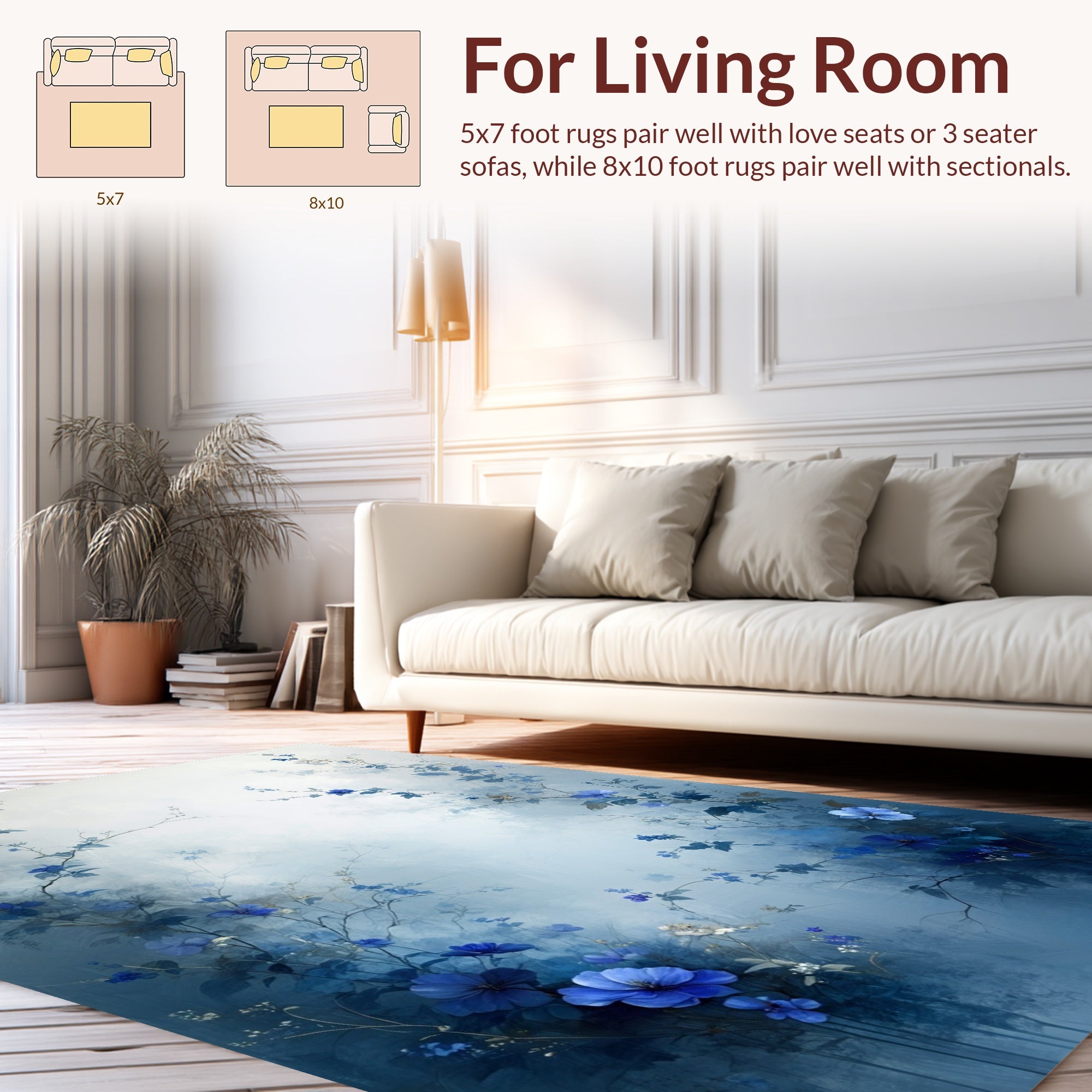 Ethereal Blue Floral Vine Patterns Rug