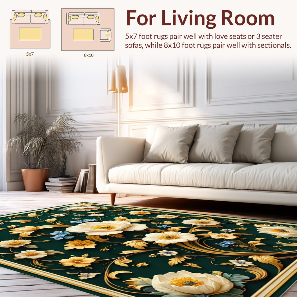 Opulent Floral Gold Curled Vine Rug
