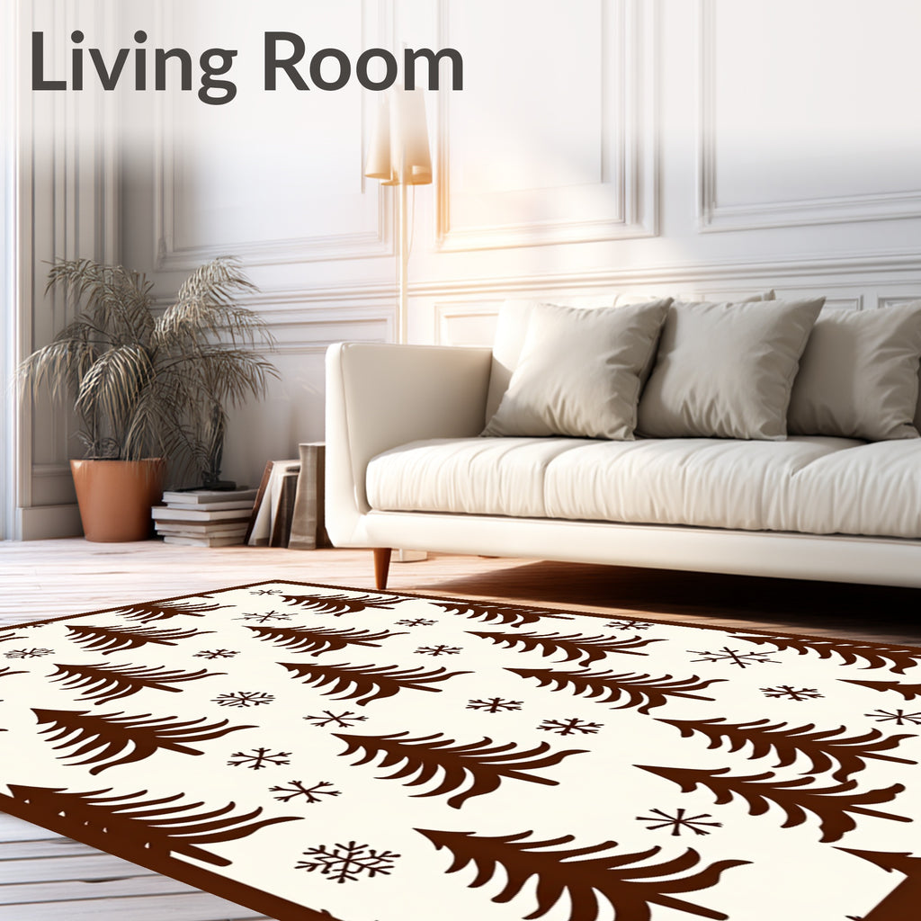 Brown Christmas Tree Snowflake Field Rug