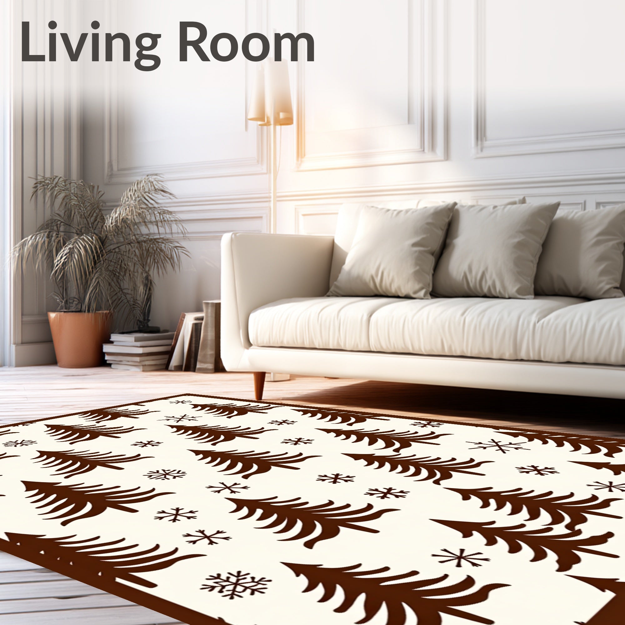 Brown Christmas Tree Snowflake Field Rug