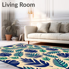 Tropical Leaf Collage Navy Teal Ivory Rug
