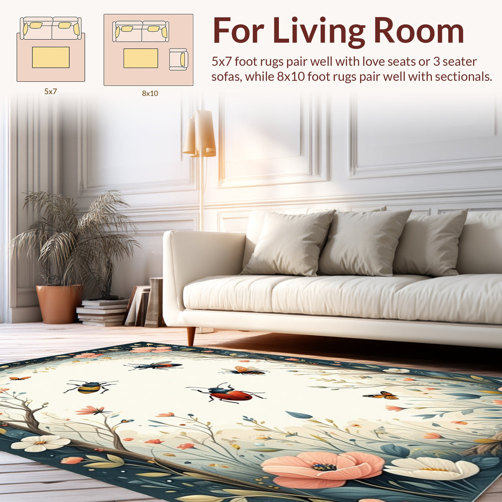 Whimsical Spring Garden Insects Flowers Rug