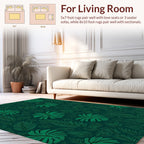 Deep Green Tropical Leaf Pattern Rug