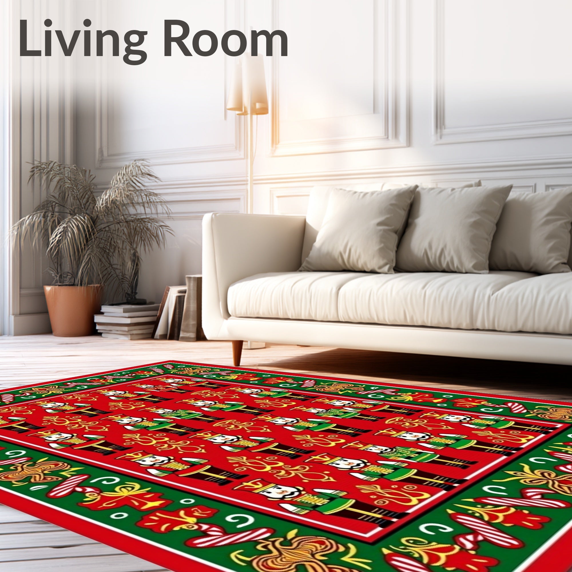 Festive Red Nutcracker Soldier Border Rug
