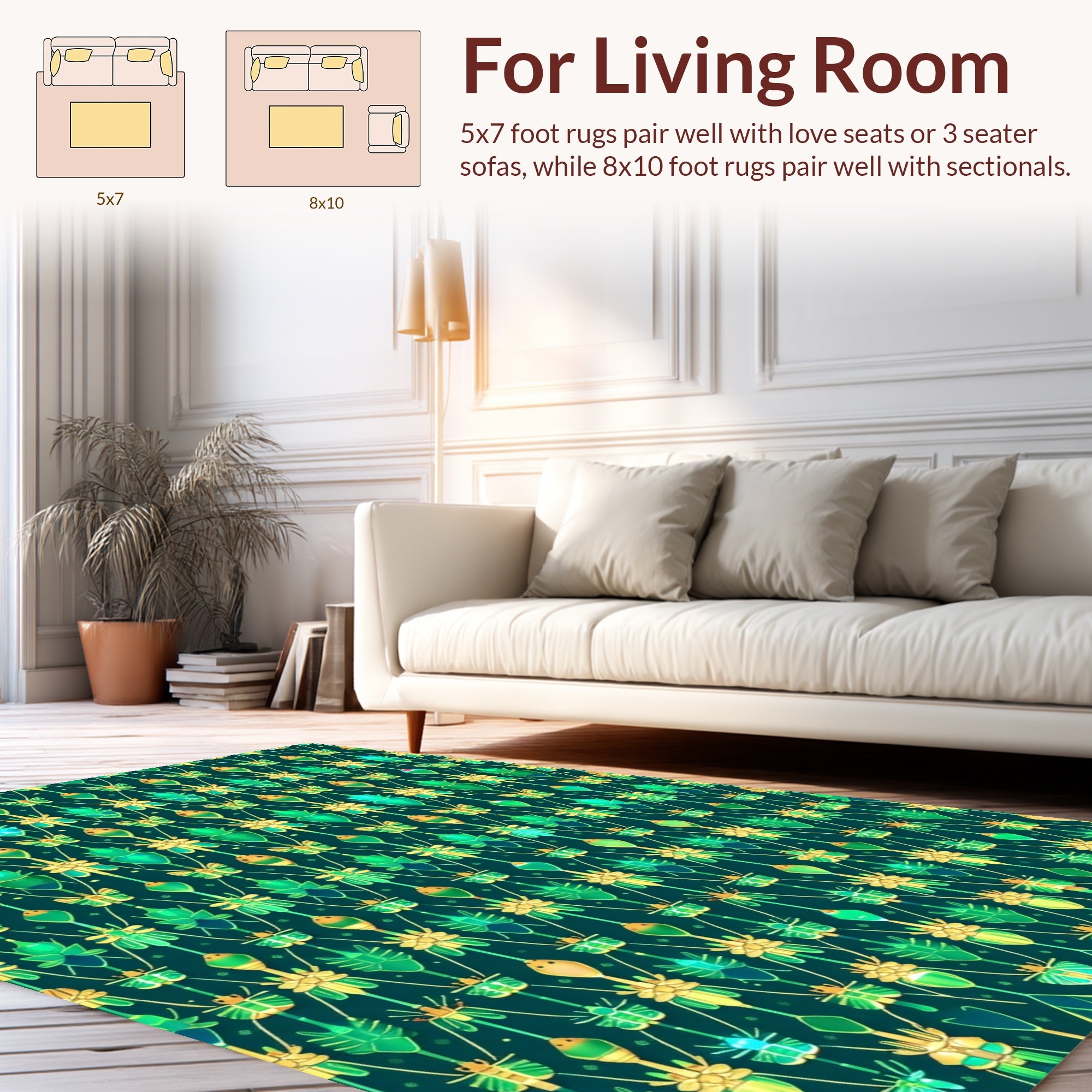 Emerald Beetles Butterflies Geometric Pattern Rug