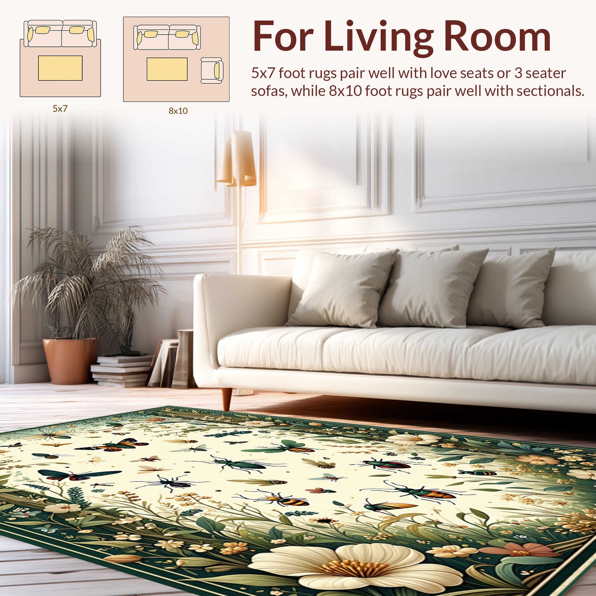 Nature Insect And Floral Pattern Rug