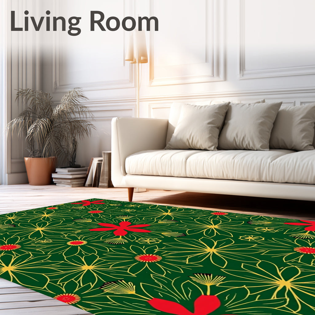 Emerald Green Floral Garden Cluster Rug