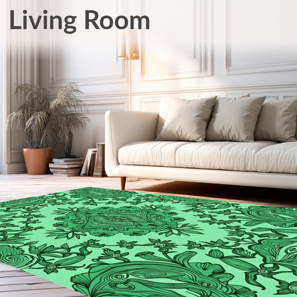 Emerald Green Detailed Floral Medallion Rug