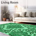 Emerald Green Detailed Floral Medallion Rug