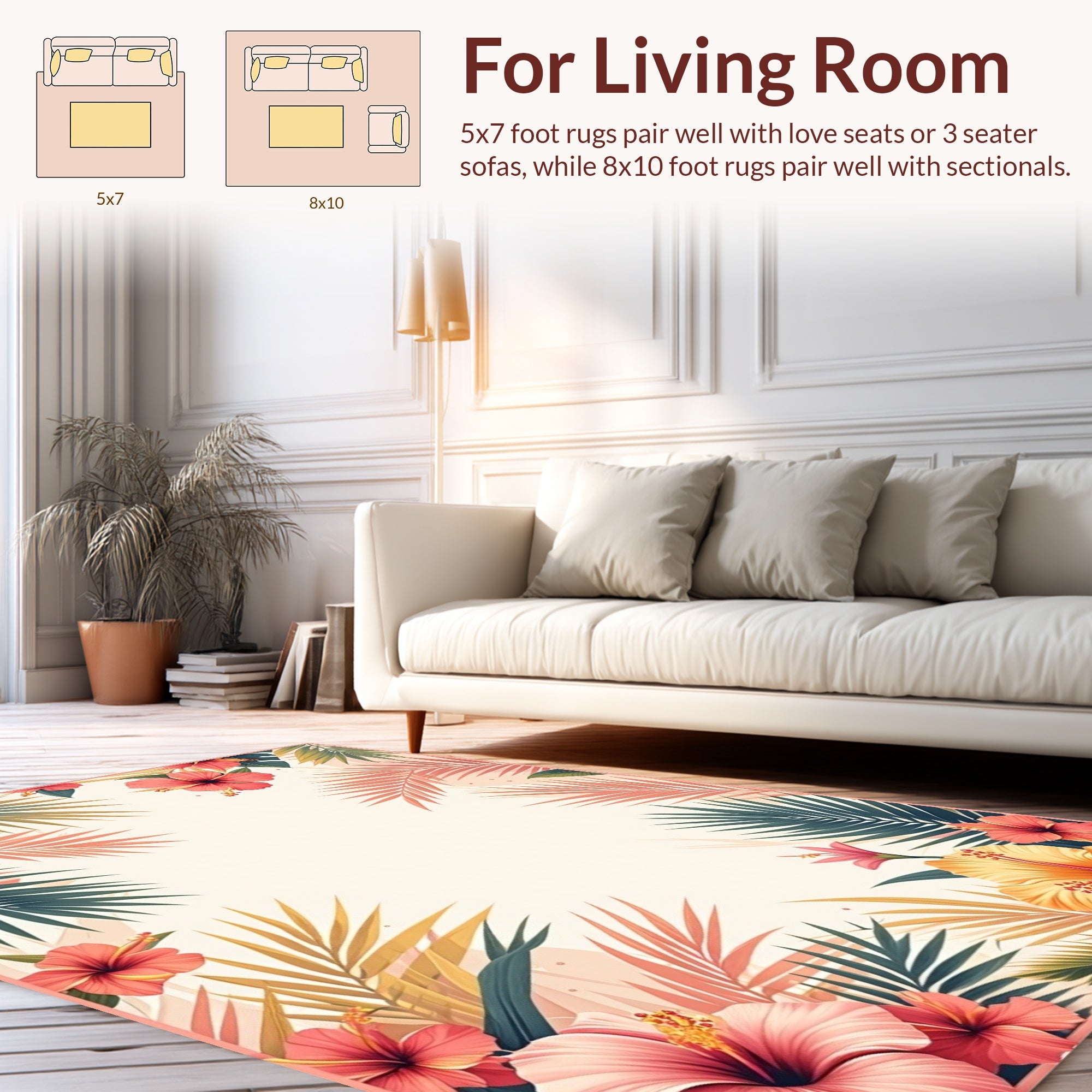 Tropical Hibiscus Palm Leaf Border Rug