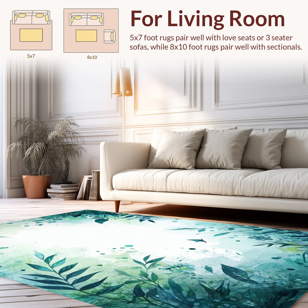 Aqua Leafy Garden Watercolor Pattern Rug