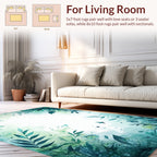 Aqua Leafy Garden Watercolor Pattern Rug