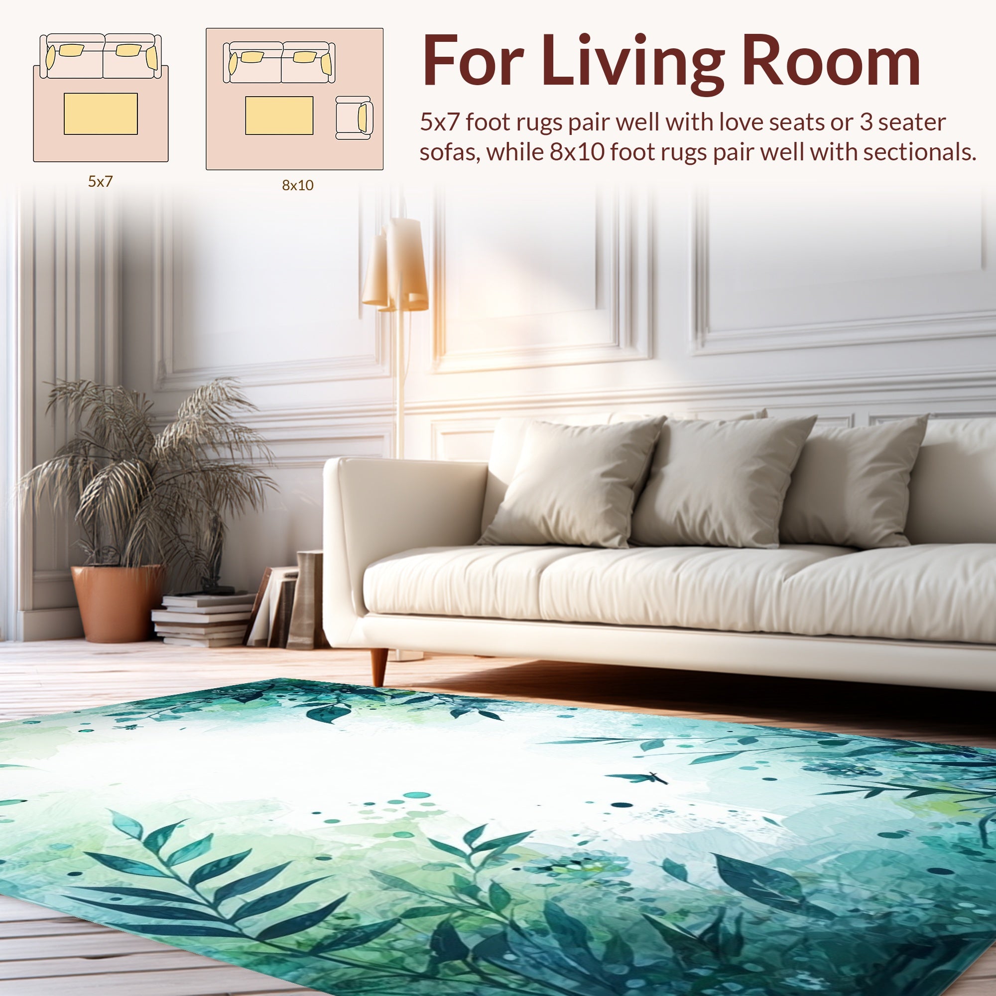 Aqua Leafy Garden Watercolor Pattern Rug