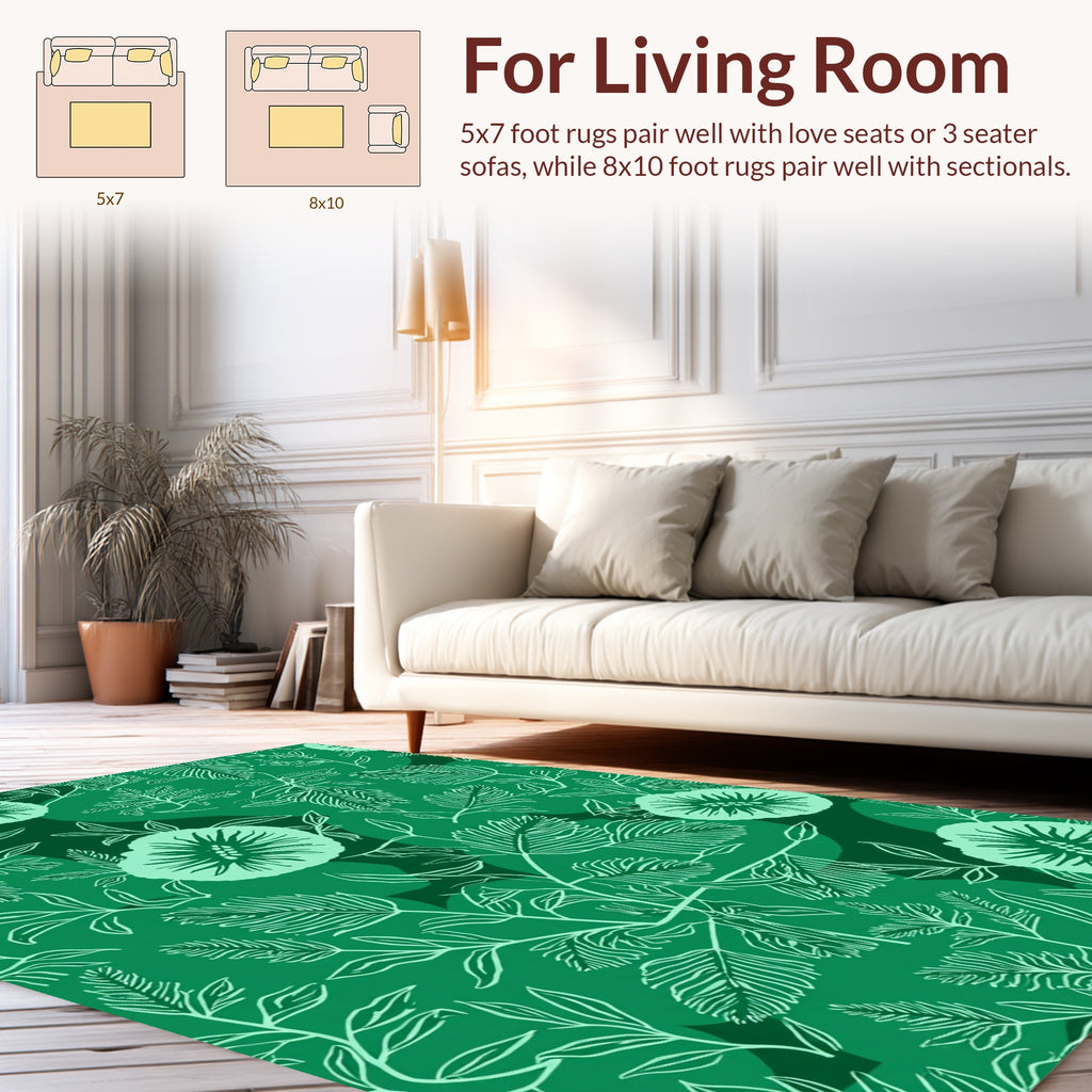 Enchanting Green Floral Line Art Rug