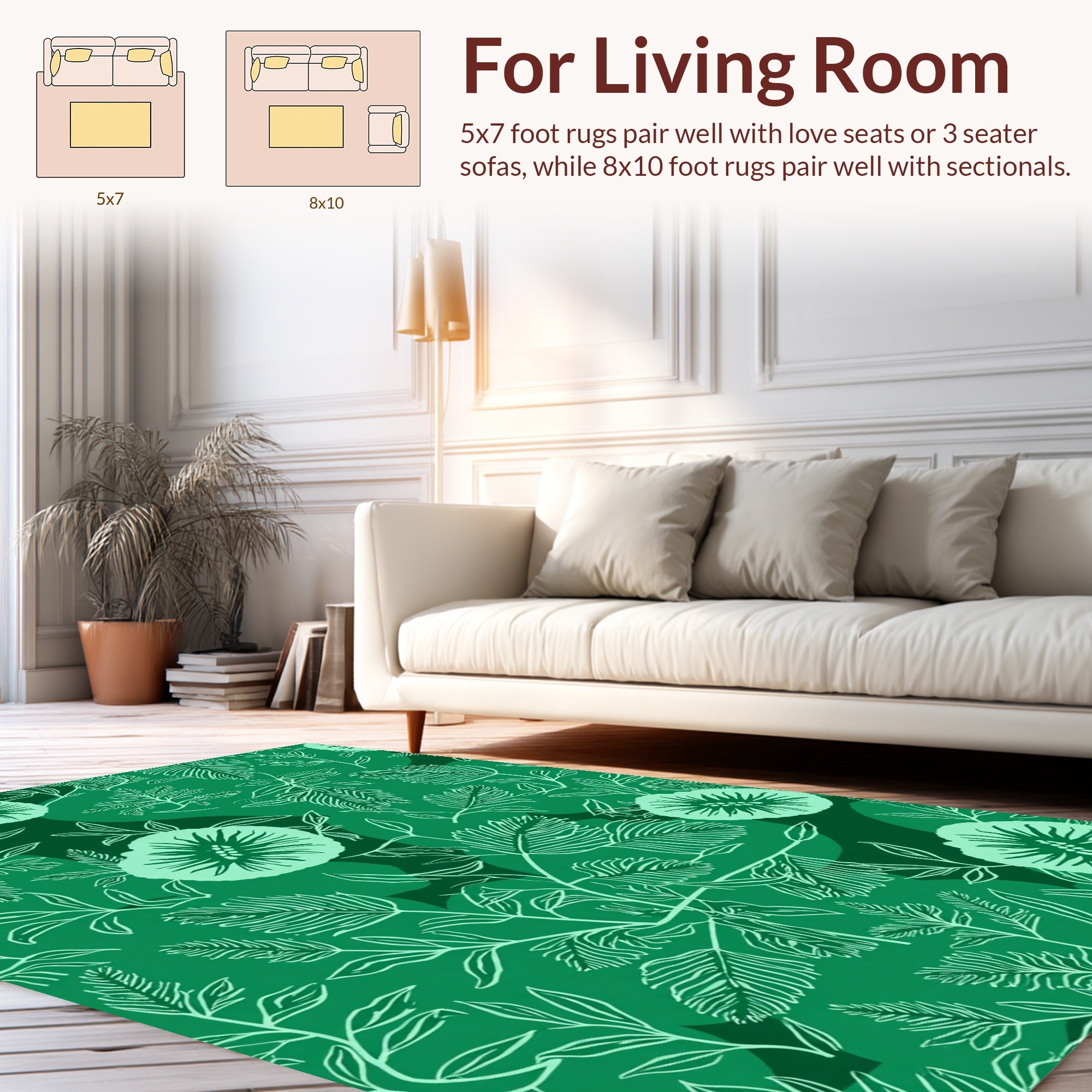 Enchanting Green Floral Line Art Rug