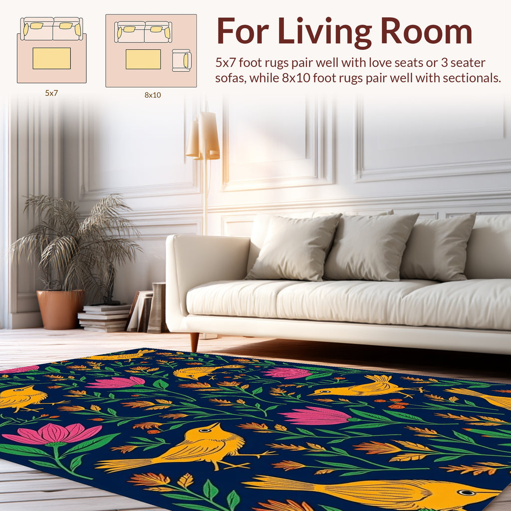 Yellow Birds Garden Pattern Rug