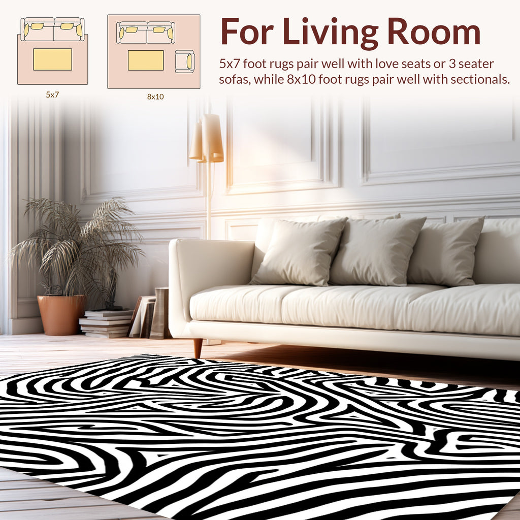 Bold Black White Abstract Stripes Rug