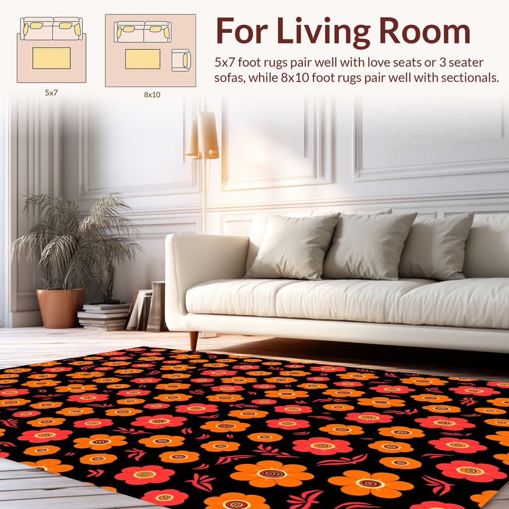 Bright Retro Floral Pattern Rug