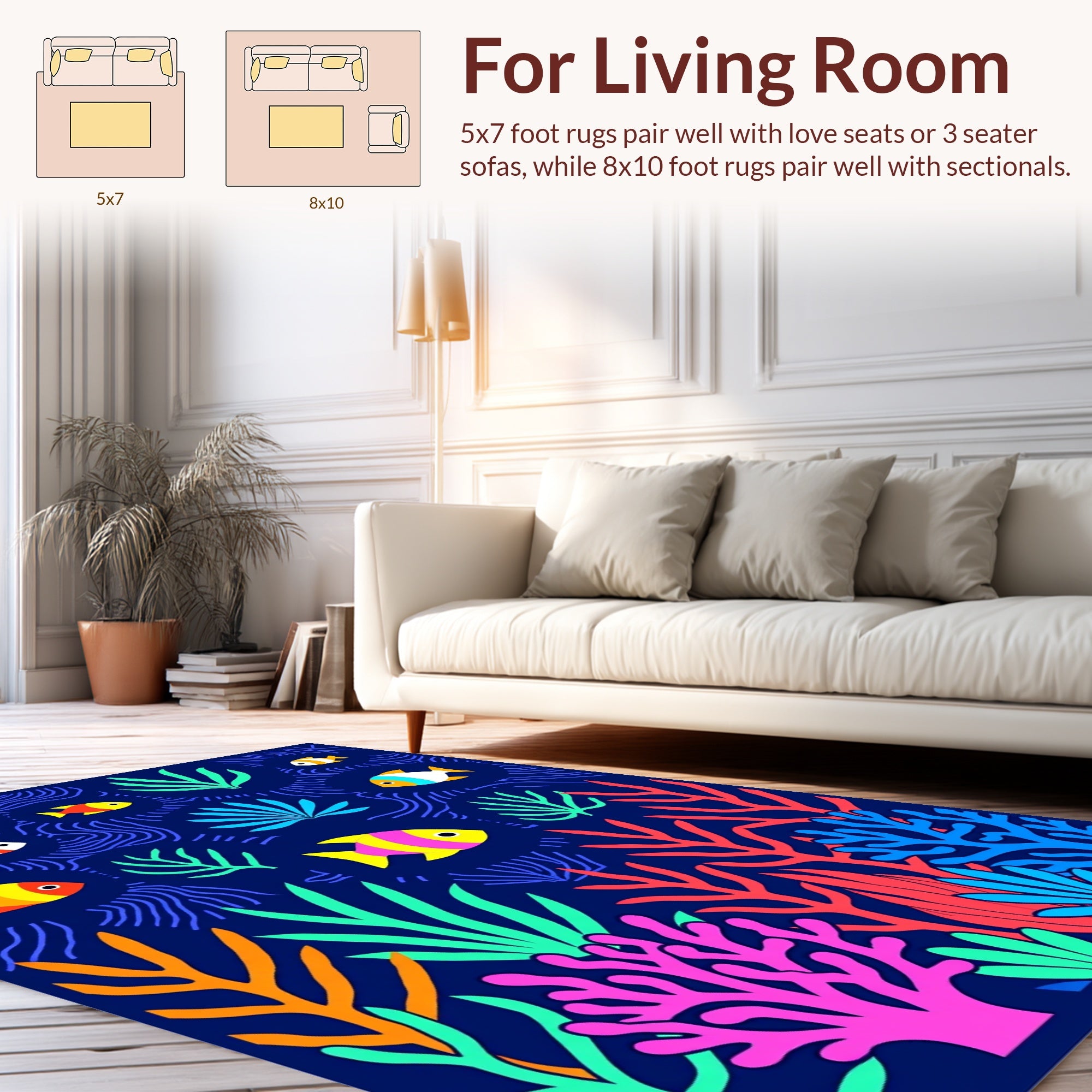 Colorful Coral Reef Fish Design Rug