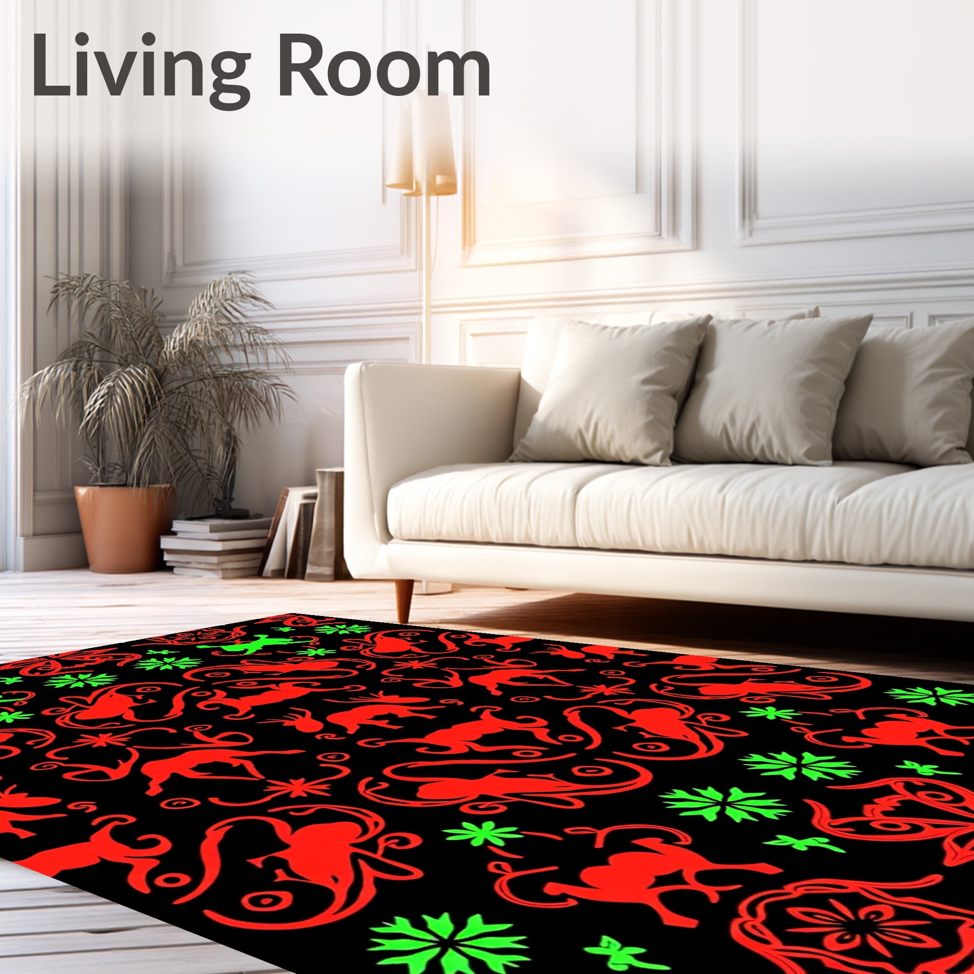 Red Green Animal Tribal Medallion Rug