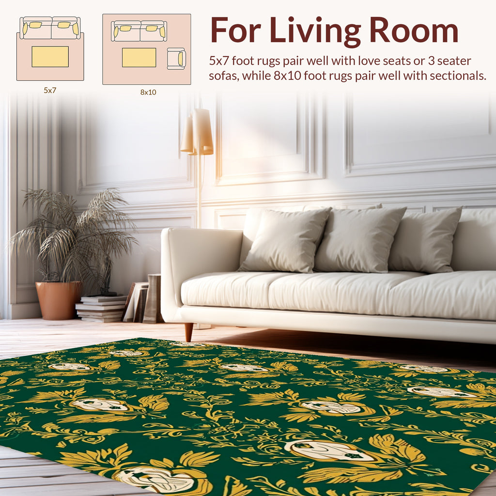 Elaborate Gold Green Damask Pattern Rug