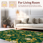 Elaborate Gold Green Damask Pattern Rug