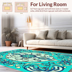 Art Nouveau Teal Floral Swirls Rug