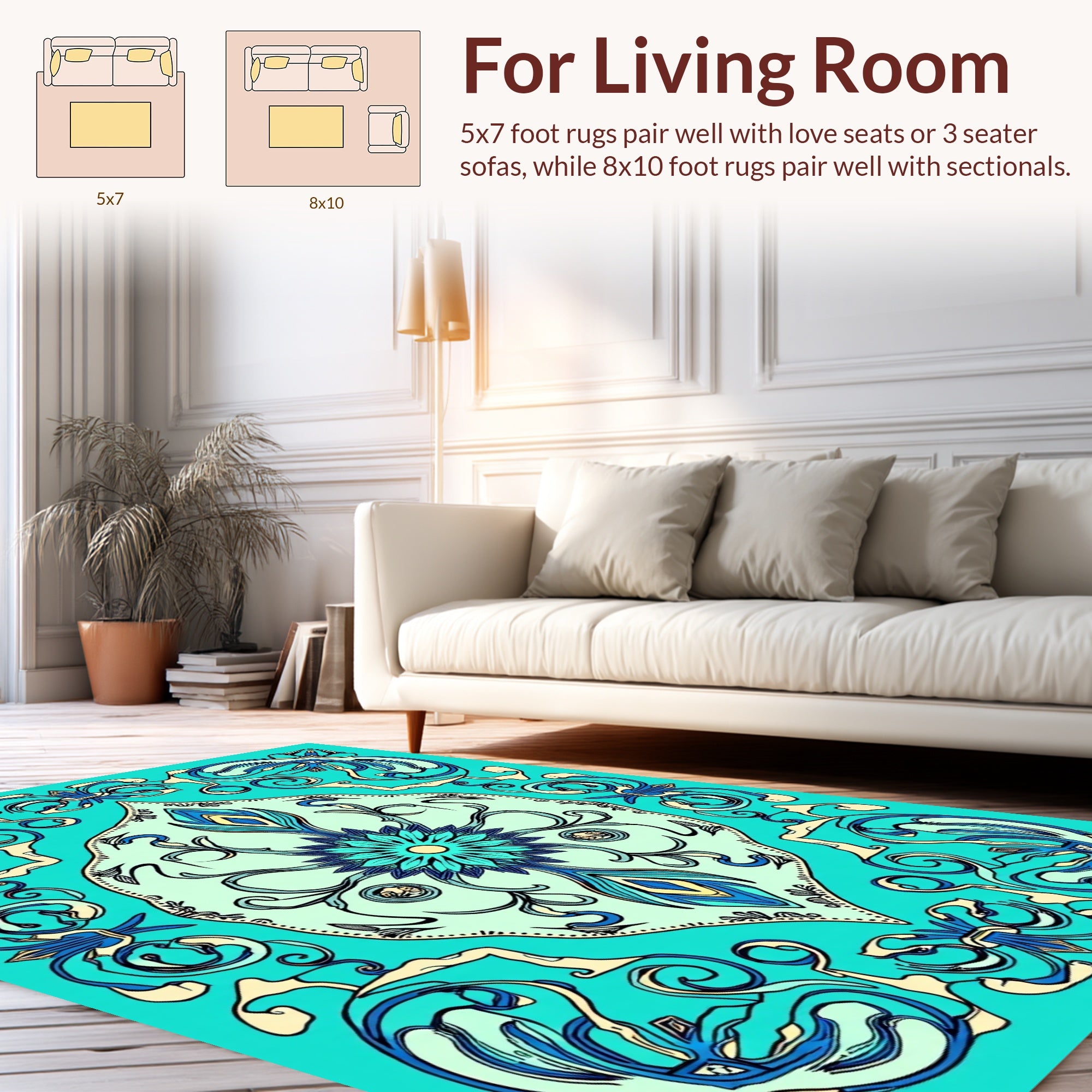 Art Nouveau Teal Floral Swirls Rug