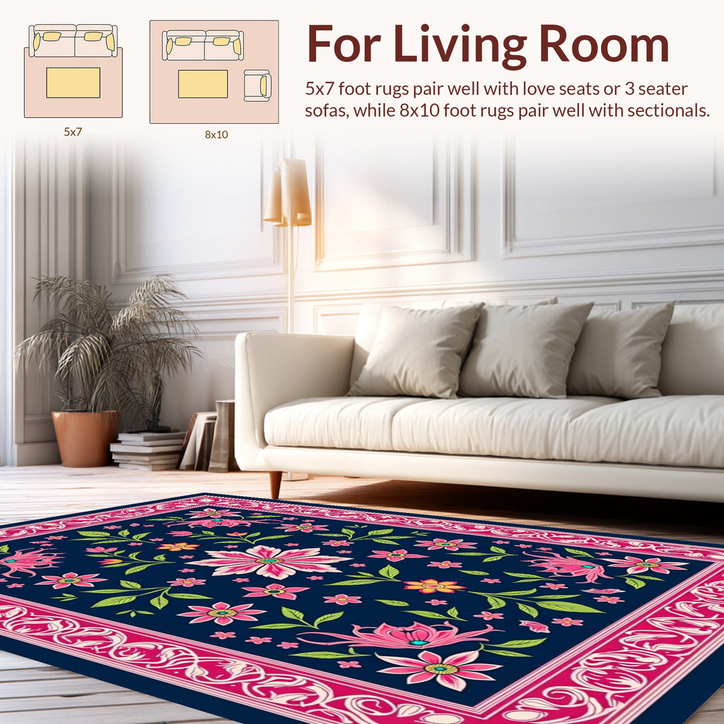 Elegant Floral Design with Border Rug