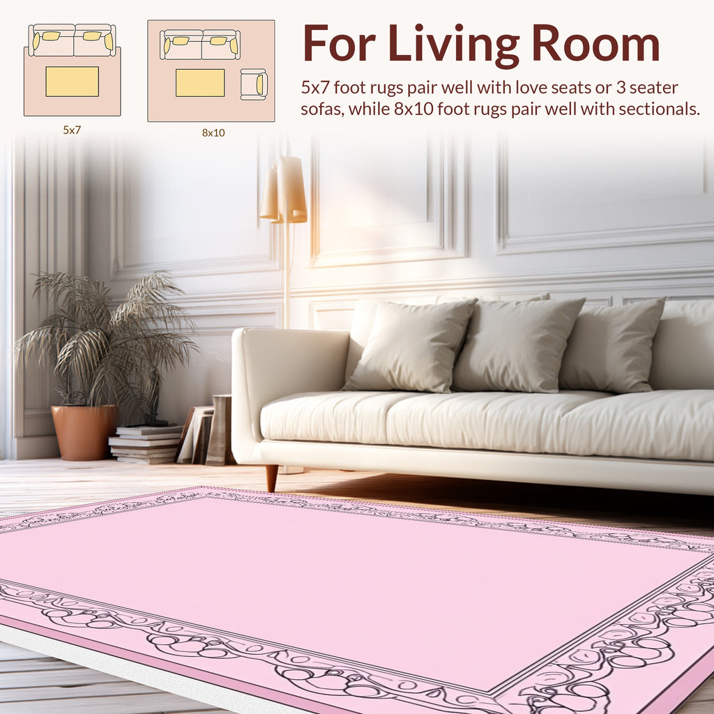 Ornate Swirls Decorative Pink Rug