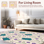 Whimsical Teal Cats Floral Pattern Rug