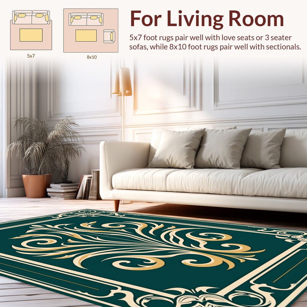 Elegant Cream Golden Floral Vines Rug