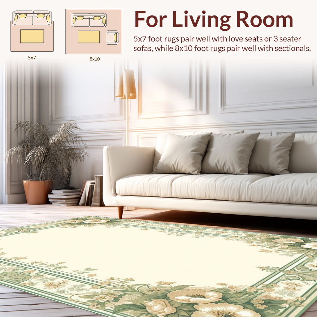 Vintage Floral Bouquet Stripe Border Design Rug
