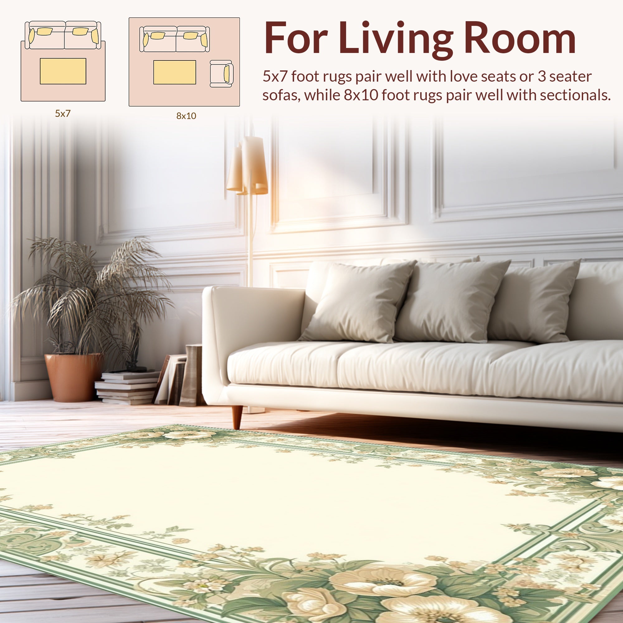Vintage Floral Bouquet Stripe Border Design Rug